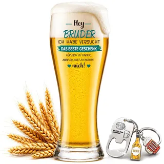 BeBeiZi Bierglas für Bruder – Lustiges Bester Bruder Geschenk zum Geburtstag & Weihnachten – Weizenglas 460ml – Geschenkidee für Männer