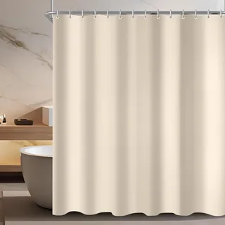 Lerores Duschvorhang 200x140 cm Beige,Beschwerter Saum Antischimmel Textil,Wasserabweisend,Waschbar Polyester Stoff Badevorhänge für Badezimmer,Badewanne mit 12 Duschvorhangringe
