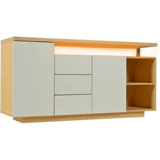 Merax Sideboard 140 cm 2 Türen 3 Schubladen Offene Fächer LED Weiß
