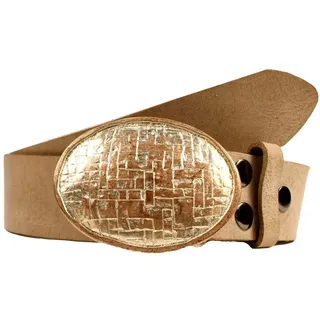 Ledergürtel RETTUNGSRING GÜRTEL, Damen, Gr. 100, beige (natur), Leder, unifarben, Gürtel Ledergürtel, mit austauschbarer Schließe »Oval Gewebt Rosa«