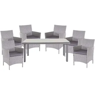 Mendler Poly-Rattan-Garnitur Halden 7-tlg. Grau