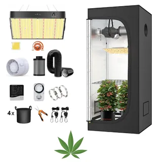 Jung Growbox Komplettset 200W LED Vollspektrum Dimmbar, 120 x 120 x 200 cm Schwarz