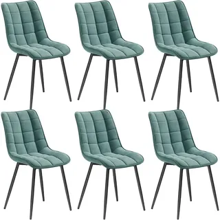 WOLTU Esszimmerstühle 6er-Set, Polsterstuhl mit Rückenlehne, bis 150 kg belastbar, Sitzfläche aus Samt, Metallbeine, Türkis - Türkis