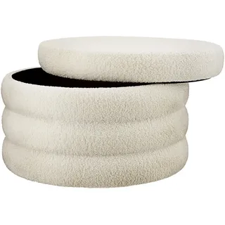 tectake Sitzhocker mit Stauraum Altu Xl, 67 x 42 cm, Bouclé creme-weiß , Creme, Weiß , Holz , Rund , 67x42x67 cm , Wohnzimmer, Sessel, Hocker & Hockerbänke, Sitzhocker