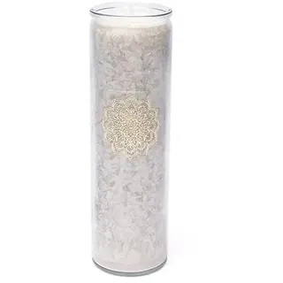 LivuX Stearin-Kerze Mandala Grau – 21x6,5 cm, ca. 100 Stunden Brenndauer, unparfümiert, nachhaltiges Palmwachs, handgefertigt, mit Korkuntersetzer, vegane Ritualkerze Achtsamkeit & Meditation 1243
