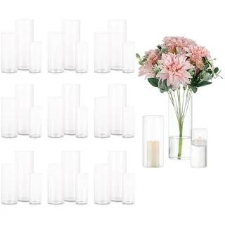 Deko Vase Glas Zylinder Tischdeko: Glasseam 10 Satz Blumen Vasen Set Modern Glasvase Rund Glaszylinder Blumenvase Tulpenvase Tischvase Fuer Hochzeit Wohnzimmer Tulpen Rose, 15/20/25cm Hoch