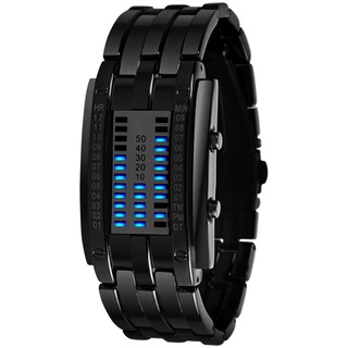 TONSHEN Herren und Damen Binäre Uhr Einzigartiges Design Schwarz Edelstahl Digitaluhr Rechteck Bezel LED Sportuhr Blau LED Licht Kalender Mode Cool Armbanduhr (Damen)