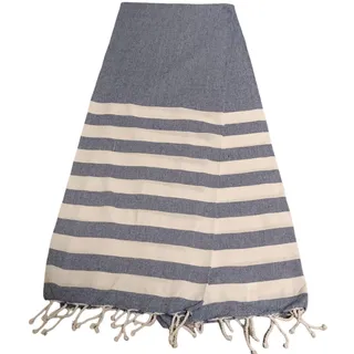Atout Ciel Strandtuch, gestreift, Fouta mit Fransen, 90 x 180 cm, Marineblau