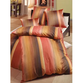 Bettwäsche JANINE Gr. 1, rot (rostrot), B/L: 135cm x 200cm, Feinbiber, B/L: 80cm x 80cm, 2 Stk., Feinbiber, 100% Baumwolle, Bettwäsche, Bettwäsche