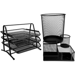 D.RECT Papierkorb Büro 12L - Abfalleimer, Papierkorb aus Drahtgeflecht Mülleimer, Metall Stifteköcher, Stiftehalter rund, Ablagefächer, Schreibtisch Organizer