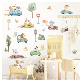 DEKO KINDERZIMMER Wandsticker Auto Wandtattoo Tiere Straßenverkehr Wandaufkleber für Kinderzimmer Wald Schlafzimmer Babyzimmer Wanddeko DK1130-04