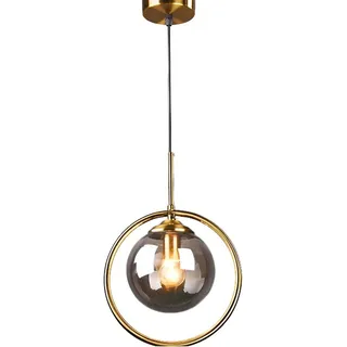 ZTTECH Pendelleuchte Modern Minimalistisch Hängelampe mit Kugelförmigem Glasschirm und Messingring Höhenverstellbar für Esszimmer Schlafzimmer Wohnzimmer (Grau)