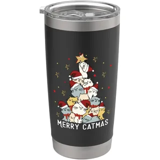 Merry Catmas Weihnachtsbaum Winter Katzen Santa Katzenliebhaber niedlich Doppelwandiger Edelstahl-Thermobecher