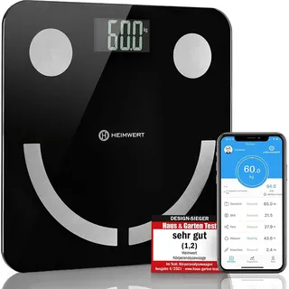 Waage Körperfettwaage Körperanalysewaage Personenwaage mit Bluetooth APP und wiederaufladbarem USB Akku digital HEIMWERT