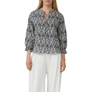 Langarmbluse S.OLIVER BLACK LABEL, Damen, Gr. 48, blau, Web, Obermaterial: 100% Baumwolle, bedruckt, regular fit taillenbedeckt, elastischer Bund, Blusen Langarmbluse, mit All-Over Print