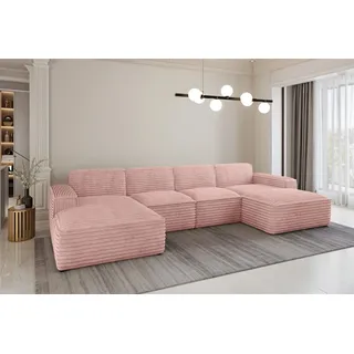 kaiser möbel Ecksofa U-Form Siena mit Stoff Velo ROSA - Rosa