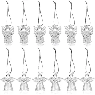 Naler 12 x Engel Weihnachtsanhänger Klares Engelchen Glas Mini Anhänger Weihnachtsschmuck Ornamente Deko für Taufe Weihnachten Weihnachtsbaum