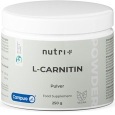 L-Carnitin Carnipure Pulver - 100% reines L-Carnitine Tartrat Pure Powder 250g von Lonza - 3000mg Carnitinpulver pro Portion ohne Zusatzstoffe - Nutri + Vegan