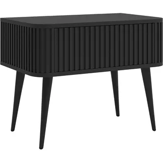 Selsey Nachttisch Beistellschrank Beistelltisch Nachtschrank 63 cm Schublade Gerillt Push to Open Soft Close Schwarze Beine Schwarz Ovarlo