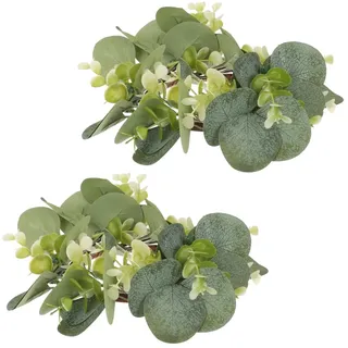 Garneck 2er Set Eukalyptus Kerzenringe - Kleine Kränze Für Stabkerzen - Idealer Tropfschutz Für Kommunionkerzen Perfekte Tischdekoration Für Hochzeiten Und Festliche Anlässe Aus
