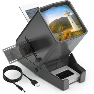 DigitPro 35mm Diabetrachter mit 3-facher Vergrößerung, LED-beleuchteter Diaprojektor, USB-Betrieb/Batteriebetrieb für 35mm Dias & Negative (4X AA Batterien im Lieferumfang)