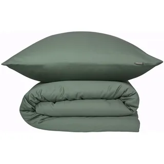 SCHIESSER Bettwäscheset Ella | 2-teilig | Satin | 100% Baumwolle | Reißverschluss | 80x80cm | Dunkelgrün