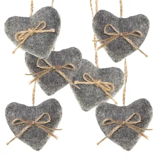 Filzanhänger Herzen, 6 Stück: Weihnachtsanhänger Herz, Anhänger Filz, Geschenkanhänger Weihnachten, Stoffanhänger Deko Geschenke, Christbaum & Zweige, Baumschmuck Klein, Weihnachtsdeko Grau, 5,5 cm