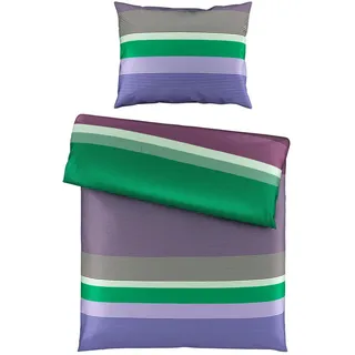 Novel Bettwäsche , Grün, Lila, Aubergine, Salbeigrün , Textil , Streifen , 140x200 cm , Reach, Bsci, Oeko-Tex® Standard 100 , pflegeleicht , Heimtextilien, Bettwäsche & Leintücher, Bettwäsche, Satin-Bettwäsche