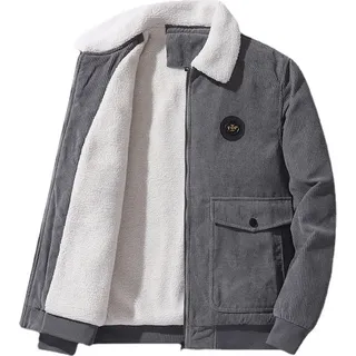 Winterjacke, Herren Gefütterte Cordjacke, Warmer Wintermantel mit Klappkragen - Grau