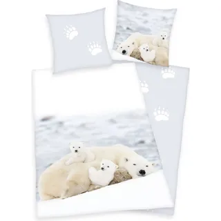 Flanell Bettwäsche Set mit Eisbär 135 x 200 cm 80 x 80 cm 100% Baumwolle