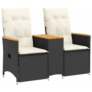 Gartensofa 2-Sitzer Verstellbar mit Tisch Schwarz Poly Rattan - Schwarz