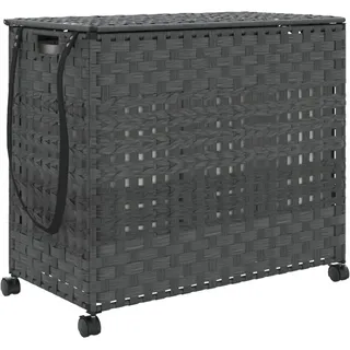 vidaXL Wäschekorb mit Rollen Grau 66x35x60 cm Rattan