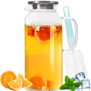 Yirilan 2 Liter 71 Unzen Karaffe, Glaskaraffe,Glaskanne, Wasserkaraffe mit Deckel, Karaffe Glas mit Deckel, Wasserkrug, Glaskrug, Wasser Karaffen