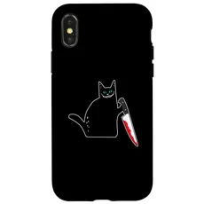 Hülle für iPhone X/XS Lustige schwarze Katze mit blutigem Messer Grinse Katze
