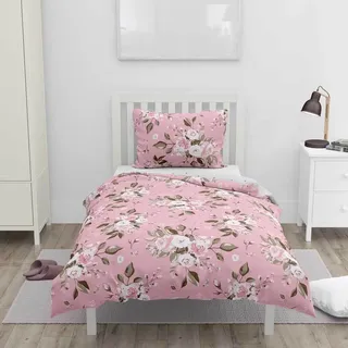 Home Elements Baumwollbettwäsche Rosen und graue Punkte DUAL - Rosa