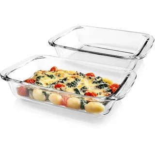 GOURMETmaxx Auflaufform Glas für Heißluftfritteuse & Ofen - 2er-Set à 800 ml | Backform rechteckig | kleine Schale zum Zubereiten, Garen & Servieren | Glasform Airfryer für Überbackenes etc.