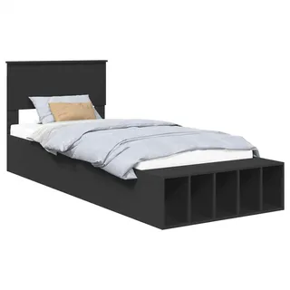 vidaXL Bettrahmen mit Regal Schwarz 100 x 200 cm Holzwerkstoff - Schwarz