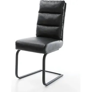 DELIFE Freischwinger Pela-Flex Echt-Leder Schwarz Freischwinger flach Schwarz Taschenfederkern - Schwarz