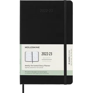 Moleskine - Horizontaler Wochenplaner, Pocket Terminplaner 18 Monate 2022/2023, Wochenkalender mit Festem Einband und Gummibandverschluss, Maß Large 13 x 21 cm, Farbe: Schwarz