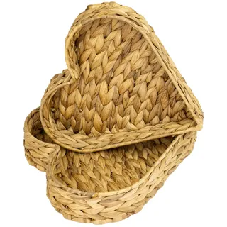 HMF Geschenkkorb leer, Aufbewahrungskorb geflochten aus Wasserhyazinthe | 2er Set | Herzförmig | 29/26 cm Breite