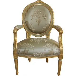 Casa Padrino Barock Medaillon Salon Stuhl Grün Muster / Gold Modell Versailles - Möbel Antik Stil - Türkis, Gold