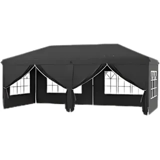 Partyzelt mit Seitenwänden – 300x600cm – Faltzelt – Schwarz – Easy-up – Pavillon – Wasser- und wetterfest – Höhenverstellbar - Schwarz