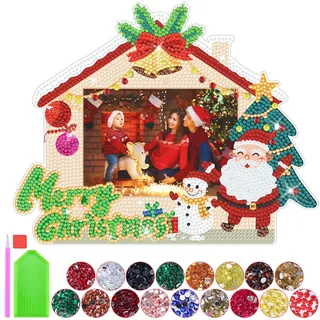 SelfTek Weihnachten Basteln Mädchen 5 6 7 8 9 10 Jahre, Kreatives Diamond Painting Bastelset Kinder, DIY Fotorahmen 5d Diamond Painting Diamant Bilder für 5-12 Mädchen Geburtstag Geschenke