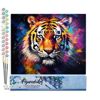 Figured'Art Malen Nach Zahlen Erwachsene Tiger Farbenfroh Abstrakt - Paint by Numbers Basteln DIY Bastelset 40x50cm ohne Holzrahmen