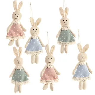 Osterhasen zum Aufhängen, 6er Set: Osteranhänger für Osterstrauch und Kinderzimmer, Deko Set mit Hasen, Stoff-Anhänger für Frühling und Ostern, Osterschmuck, Geschenkidee für Kinder, 17 cm