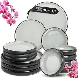 Moritz & Moritz SOLID UNI Geschirrset 6 Personen Grau 18-teilig - Modernes Steinzeug Geschirr Set - Mikrowellen- & Spülmaschinenfest, Essgeschirr, Tafelservice, Kombiservice 6 Personen