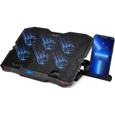 MATEPROX Laptop Kühler, Notebook Laptop Cooler mit 6 Lüfter mit LEDs, Höhenverstellbarer Laptop Kühlpads mit Handy Ständer, Dual USB Port Kühlmatte für Gaming Office