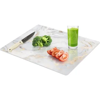 Yuzeyurun Schneidebrett Glas Marmor Optik 40x30 cm – Design Glasschneidebrett aus gehärtetem Sicherheitsglas – Hitzebeständige Herdabdeckplatte – Rutschfest, Kratzfest & Hygienisch