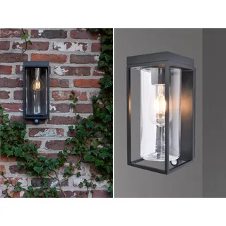 Lutec LED Solar Wandleuchte Flair schwarz matt IP44 2W E27 200lm 2700K warmweiß Bewegungsmelder - Schwarz