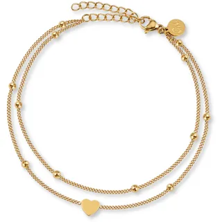 GD GOOD.designs Fußkettchen Herz Gold für Damen - Wasserfest I Mehrreihige Fußkette - Verstellbar I Filigraner Edelstahl Fußschmuck mit 18K Vergoldung